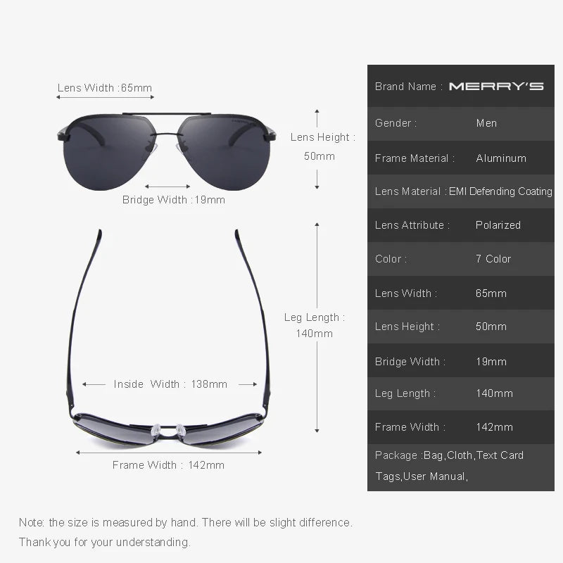 Merry's Men's Polarised Rimless Sunglasses — Aluminium Alloy Frame