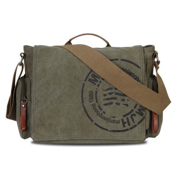 Men's Canvas Vintage Messenger Bag – Large Crossbody Shoulder & Hand Bag