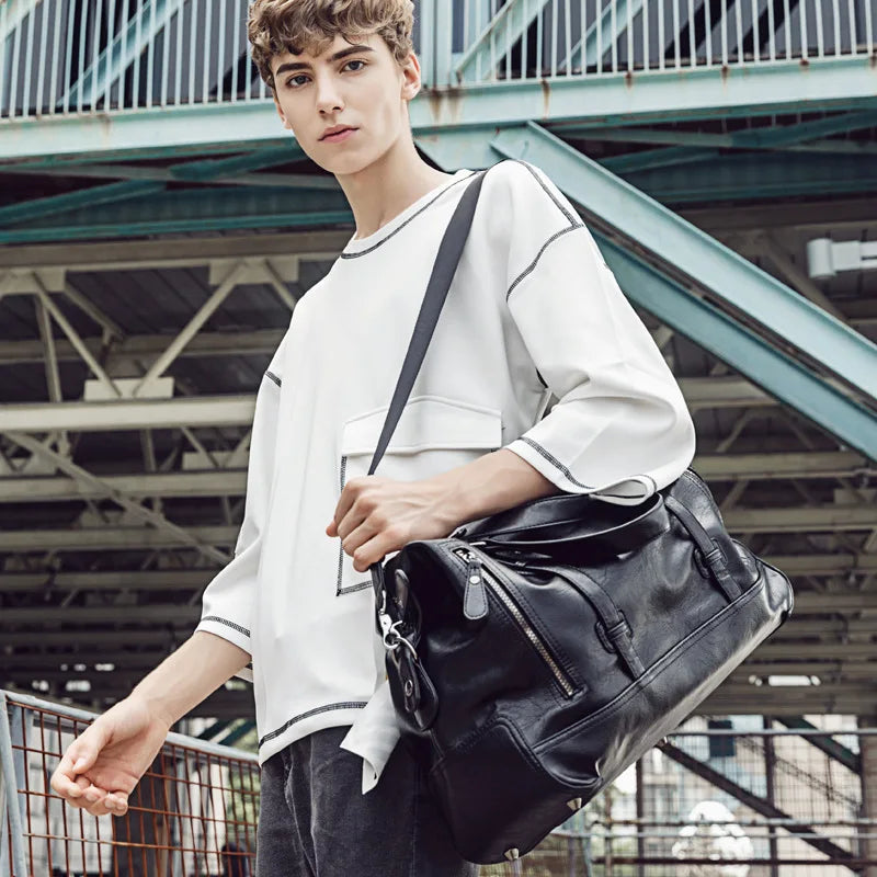 Men's PU Leather Large Travel Duffel Bag – Shoulder, Tote & Messenger Bag