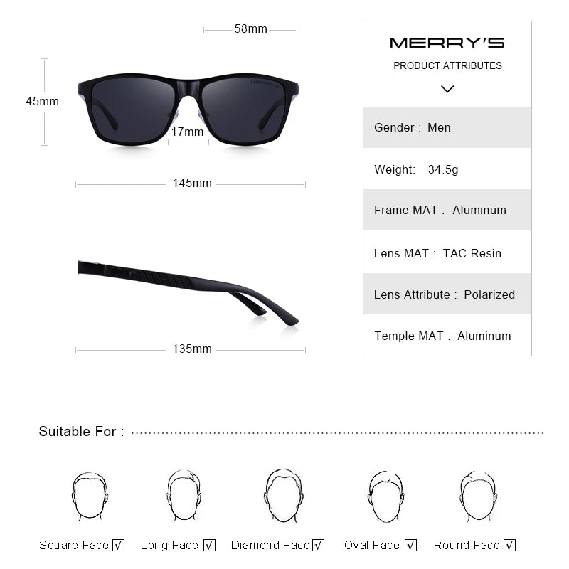 Merry's Men's HD Polarised Rectangle Sunglasses — Aluminium Frame