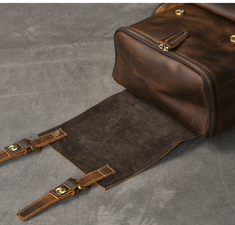 Luufan Genuine Leather Backpack – Vintage Crazy Horse, 15.6" Laptop, 20–35L