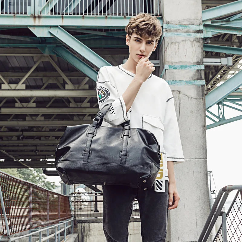 Men's PU Leather Large Travel Duffel Bag – Shoulder, Tote & Messenger Bag