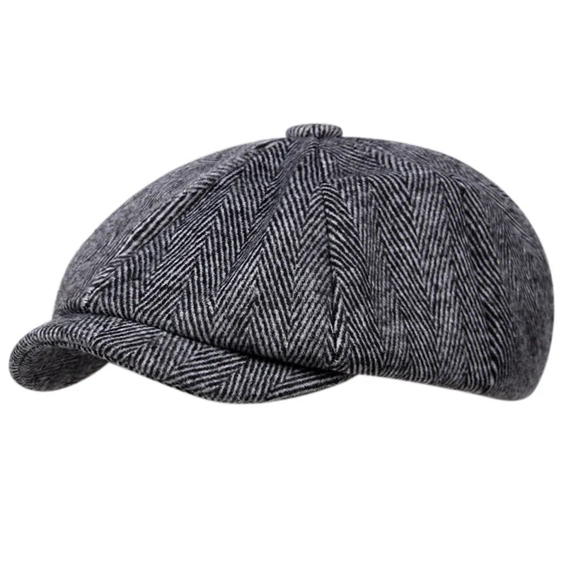 Men's Herringbone Tweed Flat Cap – Wool Blend