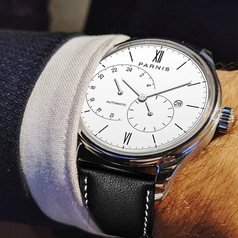 men automatic watch,mens watches PARNIS man self wind mechanical wristwatch waterproof clock ultrathin relogio top luxury brand