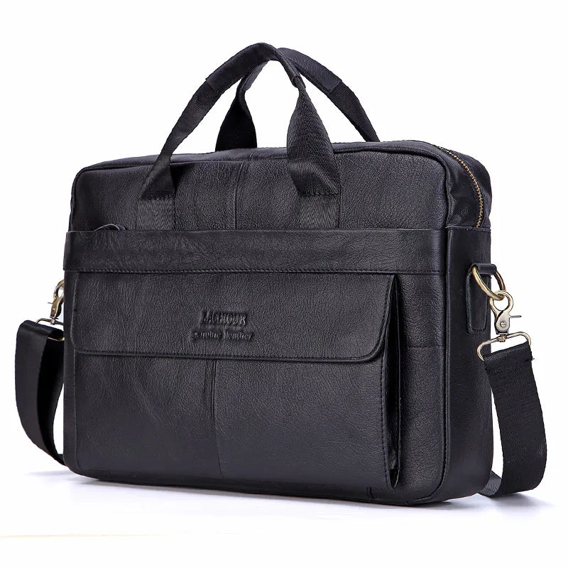 LACHIOUR Genuine Leather Laptop Bag – Business Messenger & Crossbody | Men's