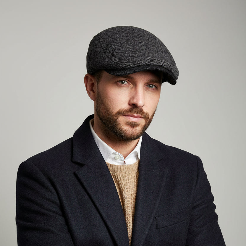 Large Size Herringbone Newsboy Cap – Adjustable Gatsby Flat Hat for Winter