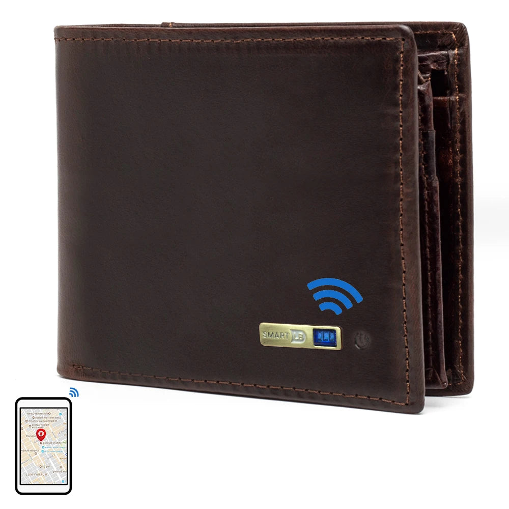 Smart Tracker Genuine Leather Bifold Wallet – Anti-Loss