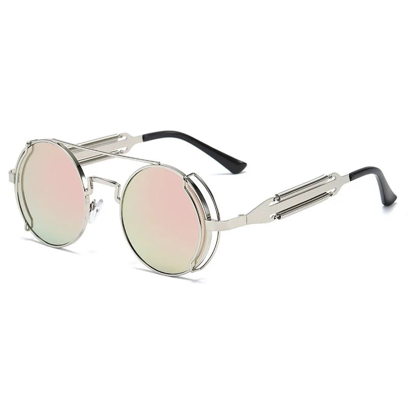 SO&EI Fashion Round Punk Sunglasses Men Retro Metal Double Spring Eyewear Unique Women Sun Glasses UV400