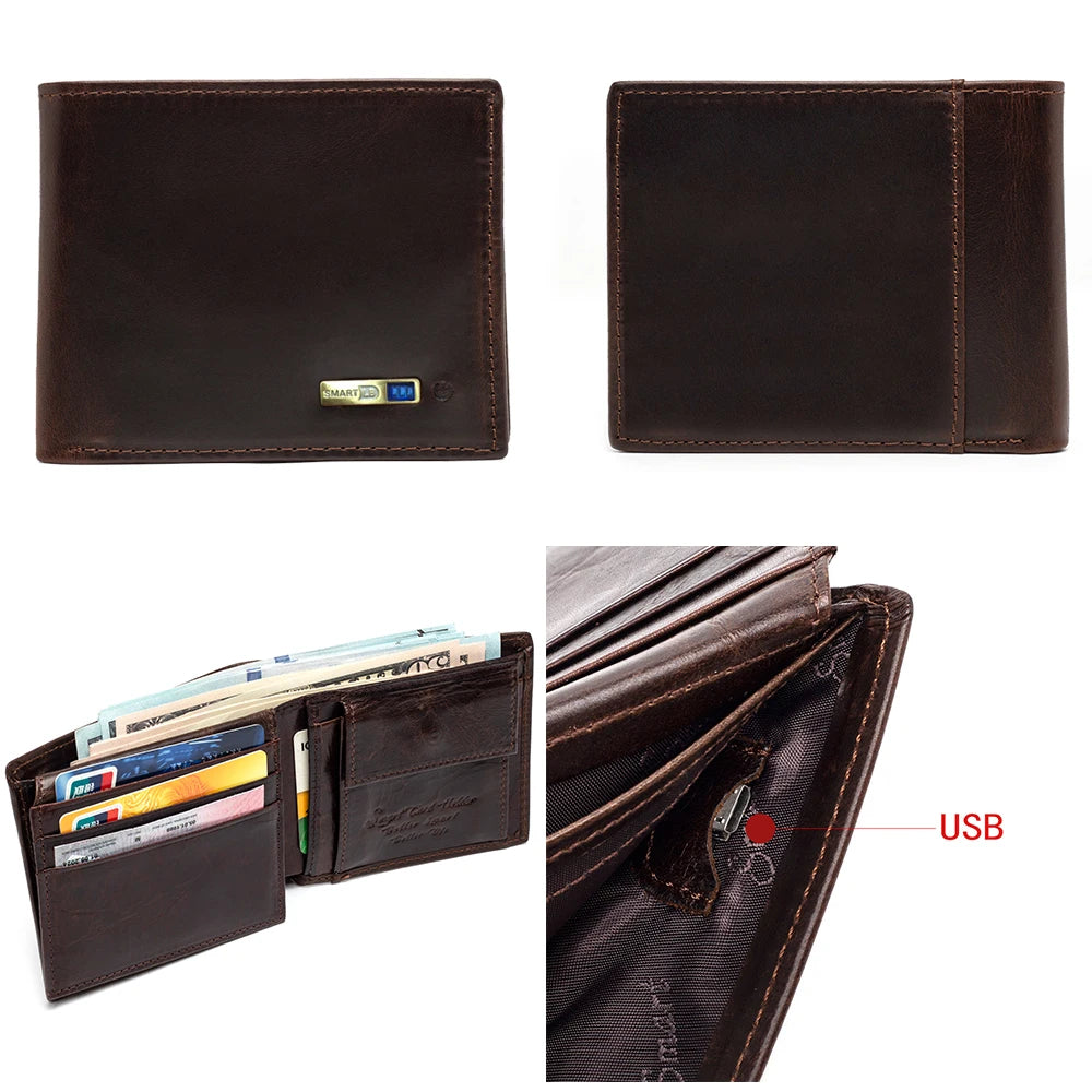 Smart Tracker Genuine Leather Bifold Wallet – Anti-Loss