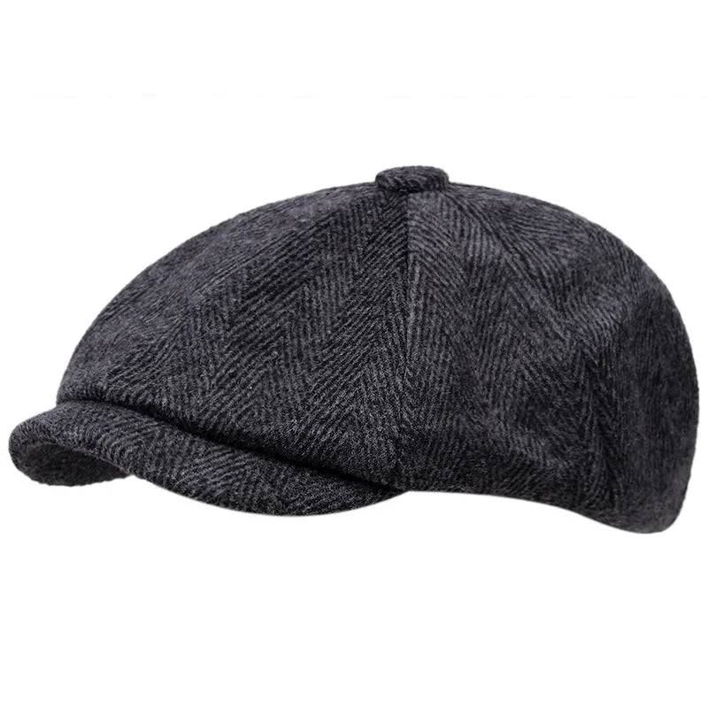 Men's Herringbone Tweed Flat Cap – Wool Blend