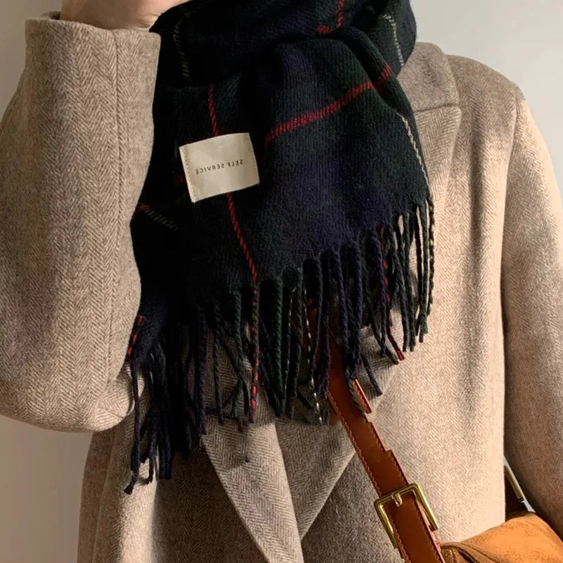 Plaid Cashmere Scarf – Tassel Wrap