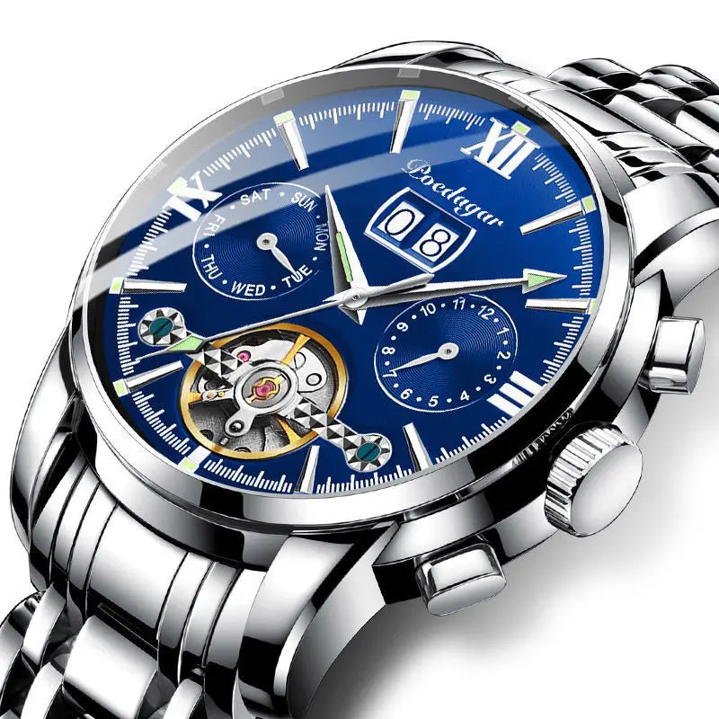 POEDAGAR Business Watch Men Automatic Mechanical Tourbillon Watch Luxury Fashion Stainless Steel Sport Watches Relogio Masculino