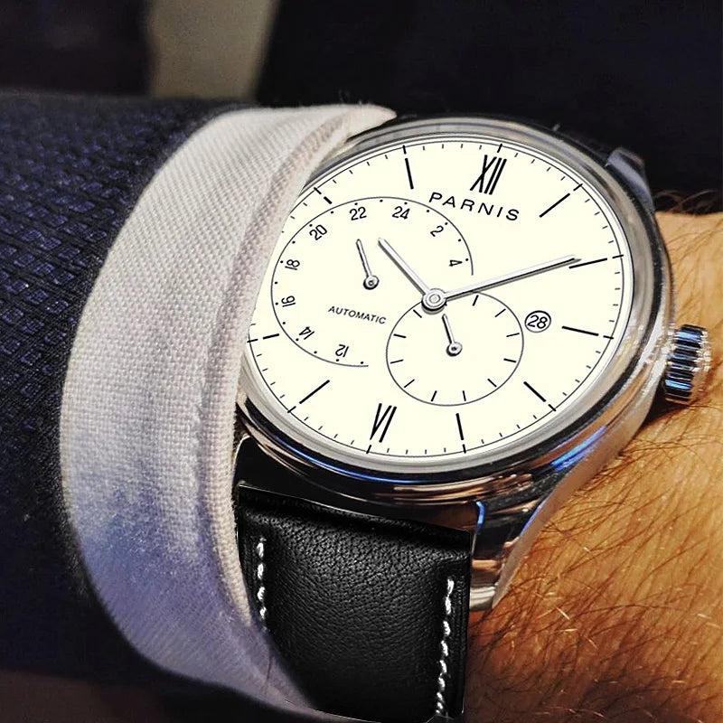 men automatic watch,mens watches PARNIS man self wind mechanical wristwatch waterproof clock ultrathin relogio top luxury brand