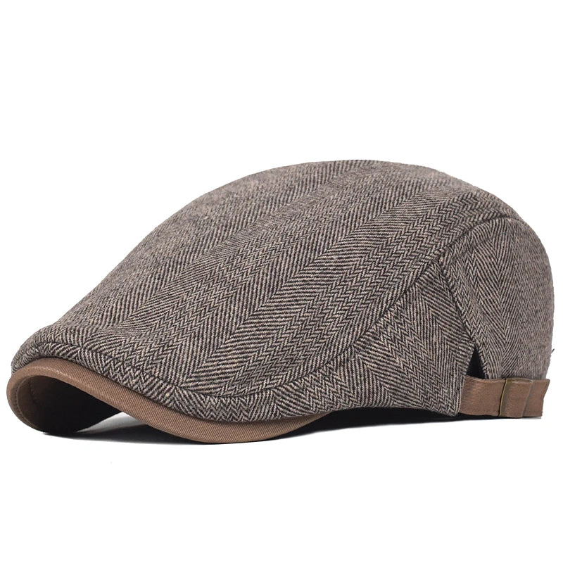 Large Size Herringbone Newsboy Cap – Adjustable Gatsby Flat Hat for Winter