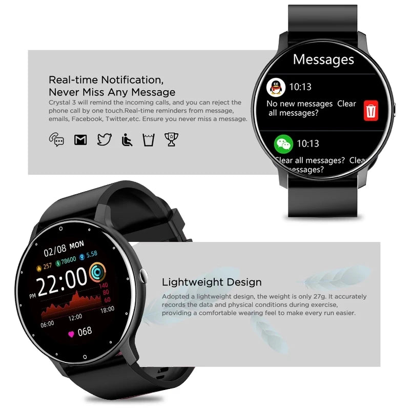 LIGE Smart Watch – 1.28" Round Display, Heart Rate, Blood Pressure, IP67