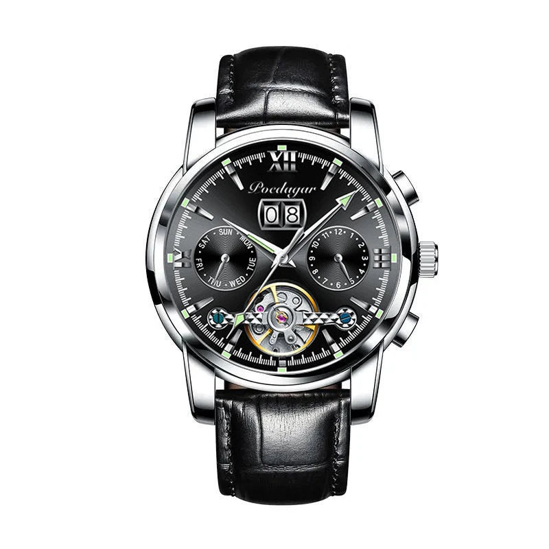 POEDAGAR Business Watch Men Automatic Mechanical Tourbillon Watch Luxury Fashion Stainless Steel Sport Watches Relogio Masculino