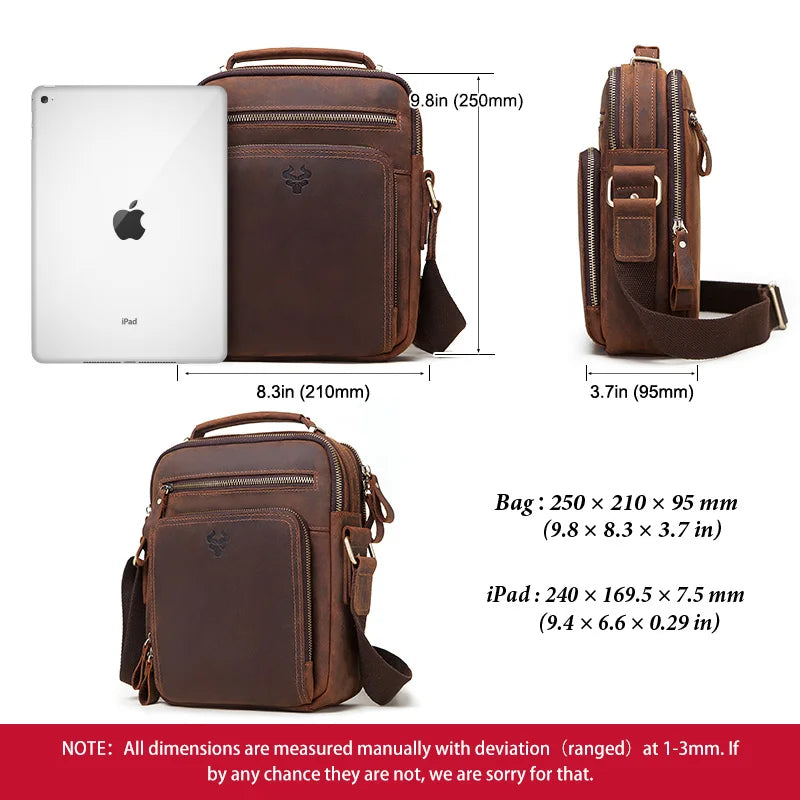 Vintage Crazy Horse Leather Shoulder Bag for Men — Large Capacity Messenger & Travel Tote