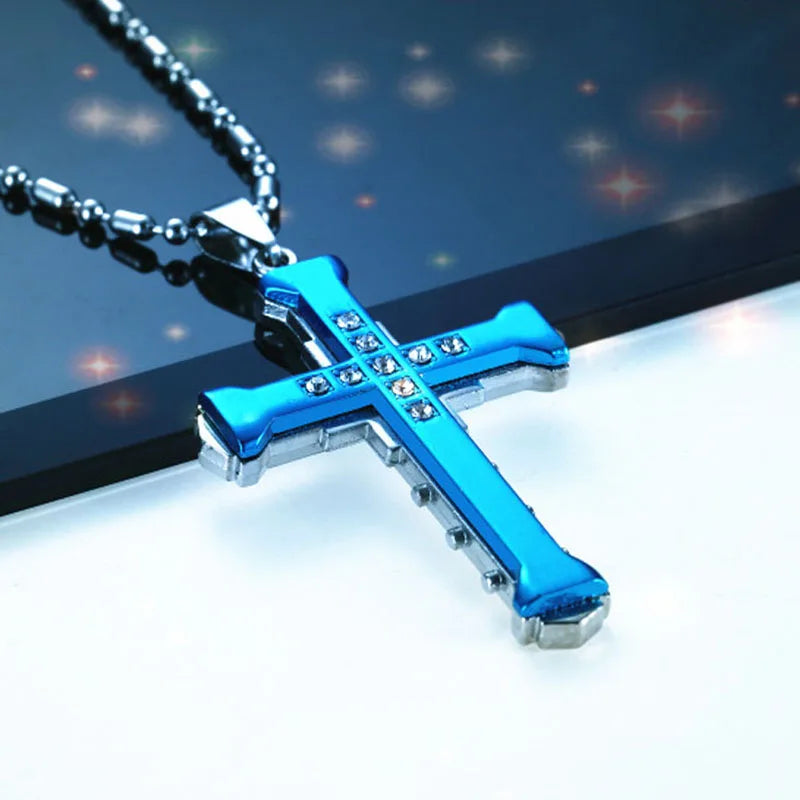 Men's Crystal Cross Pendant Necklace – Zirconia Statement Jewellery