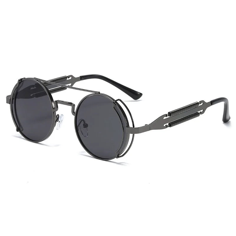 SO&EI Fashion Round Punk Sunglasses Men Retro Metal Double Spring Eyewear Unique Women Sun Glasses UV400