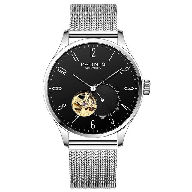 men automatic watch,mens watches PARNIS man self wind mechanical wristwatch waterproof clock ultrathin relogio top luxury brand