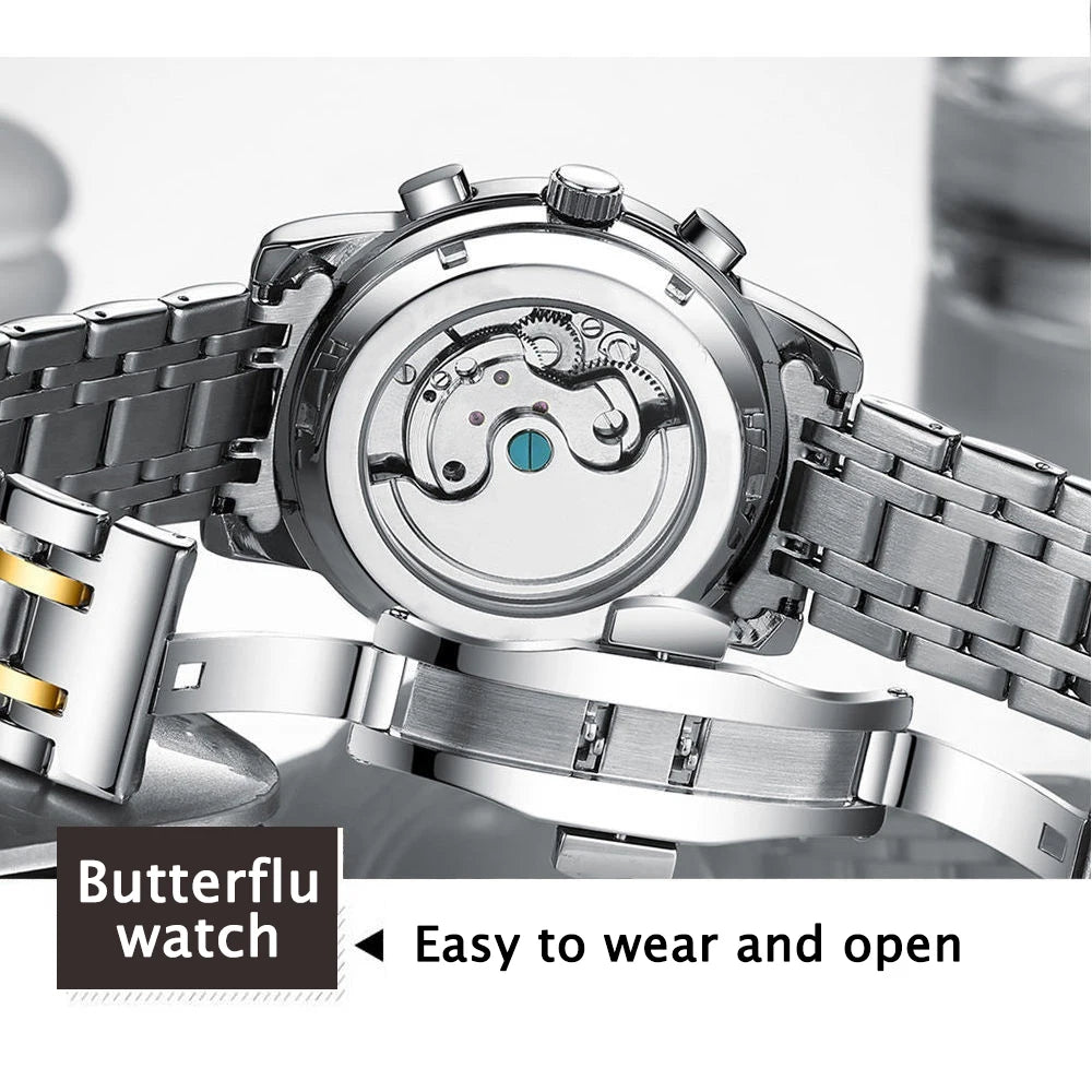 POEDAGAR Business Watch Men Automatic Mechanical Tourbillon Watch Luxury Fashion Stainless Steel Sport Watches Relogio Masculino