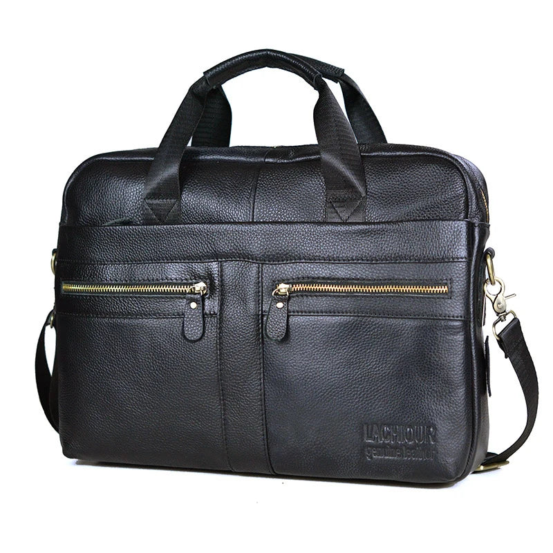 LACHIOUR Genuine Leather Laptop Bag – Business Messenger & Crossbody | Men's