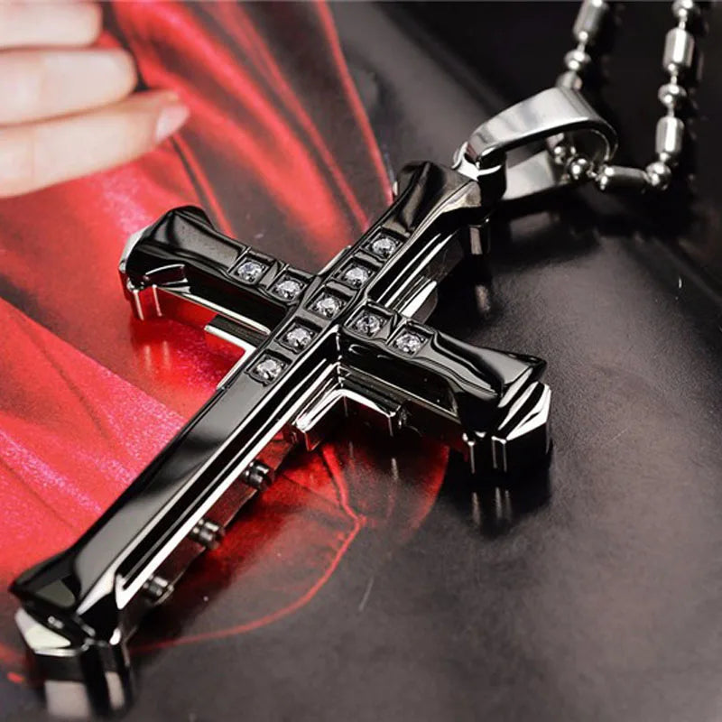 Men's Crystal Cross Pendant Necklace – Zirconia Statement Jewellery