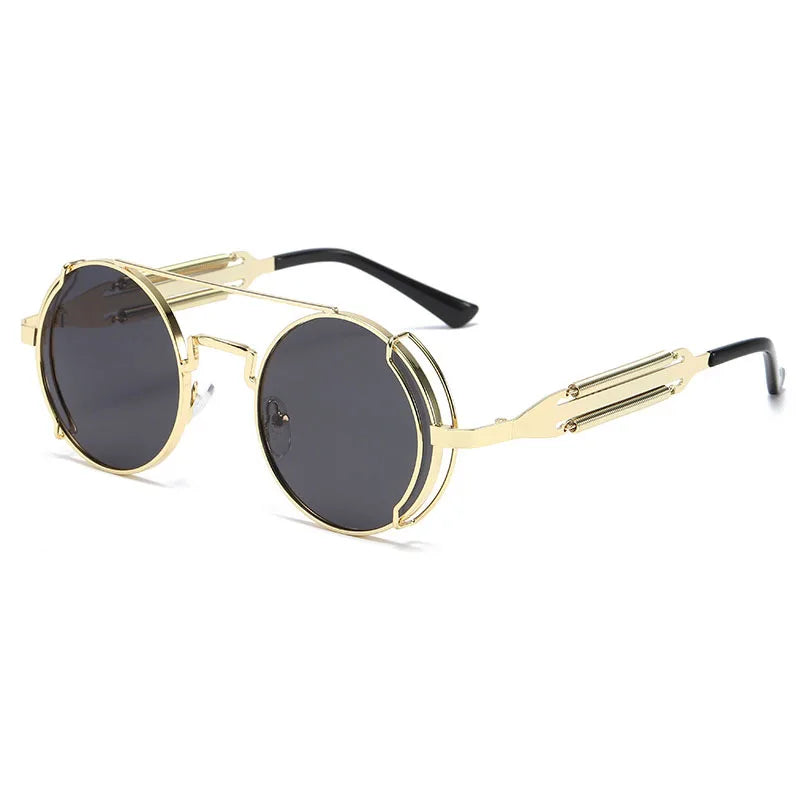 SO&EI Fashion Round Punk Sunglasses Men Retro Metal Double Spring Eyewear Unique Women Sun Glasses UV400