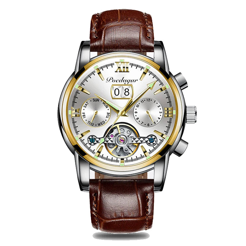 POEDAGAR Business Watch Men Automatic Mechanical Tourbillon Watch Luxury Fashion Stainless Steel Sport Watches Relogio Masculino