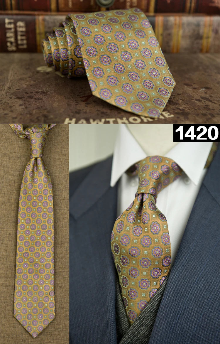Men's 100% Silk Jacquard Necktie – Paisley, Abstract & Geometric Patterns