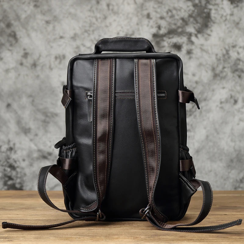 Men's Genuine Leather Backpack – Natural Cowhide, Laptop Compatible, Two Sizes
