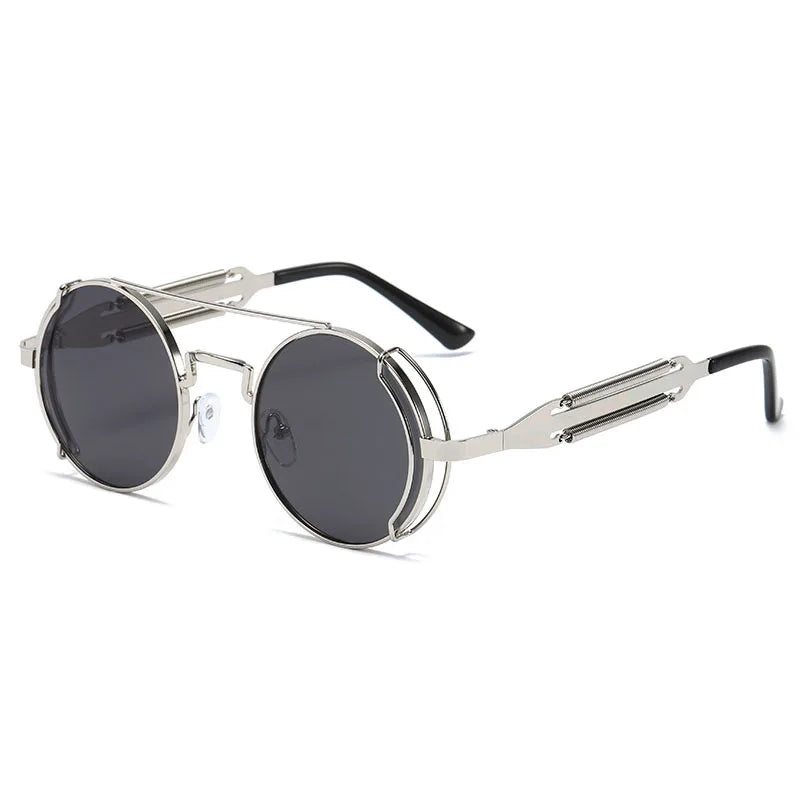 SO&EI Fashion Round Punk Sunglasses Men Retro Metal Double Spring Eyewear Unique Women Sun Glasses UV400