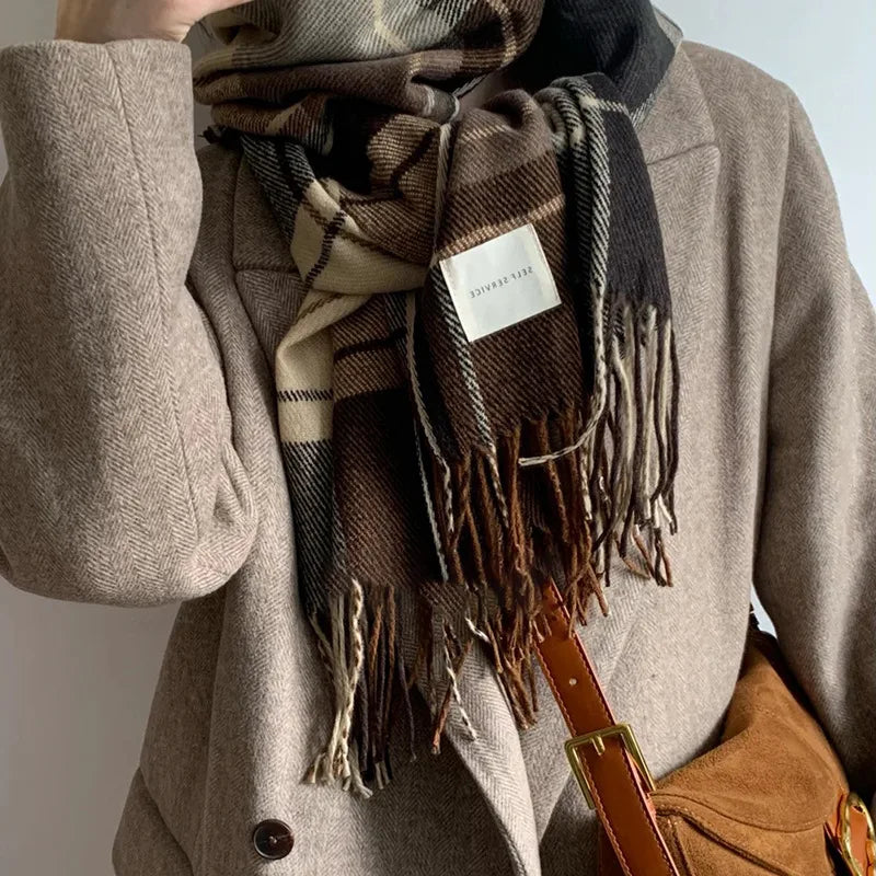 Plaid Cashmere Scarf – Tassel Wrap