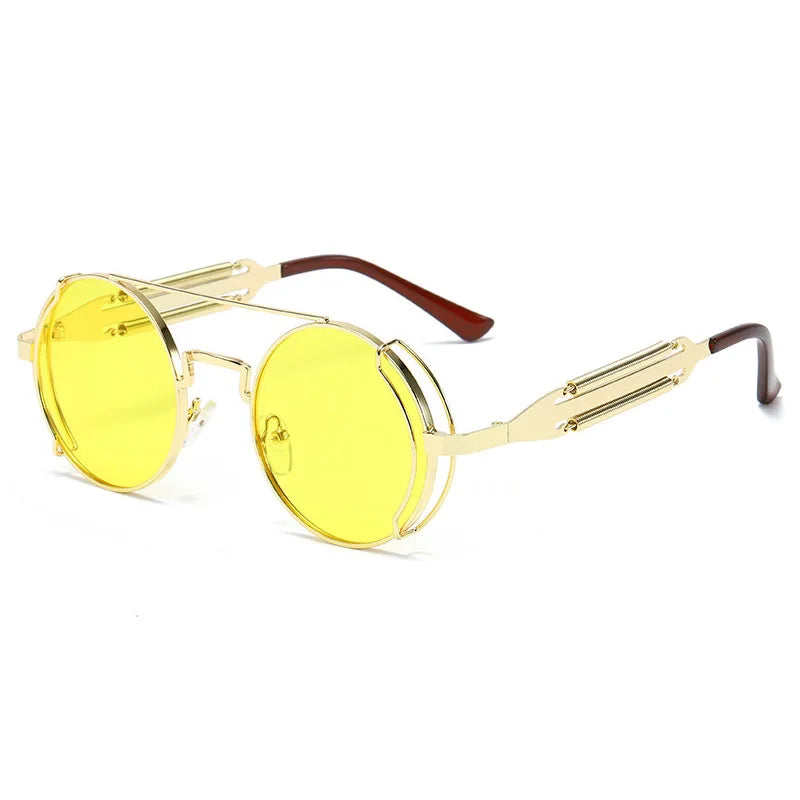 SO&EI Fashion Round Punk Sunglasses Men Retro Metal Double Spring Eyewear Unique Women Sun Glasses UV400