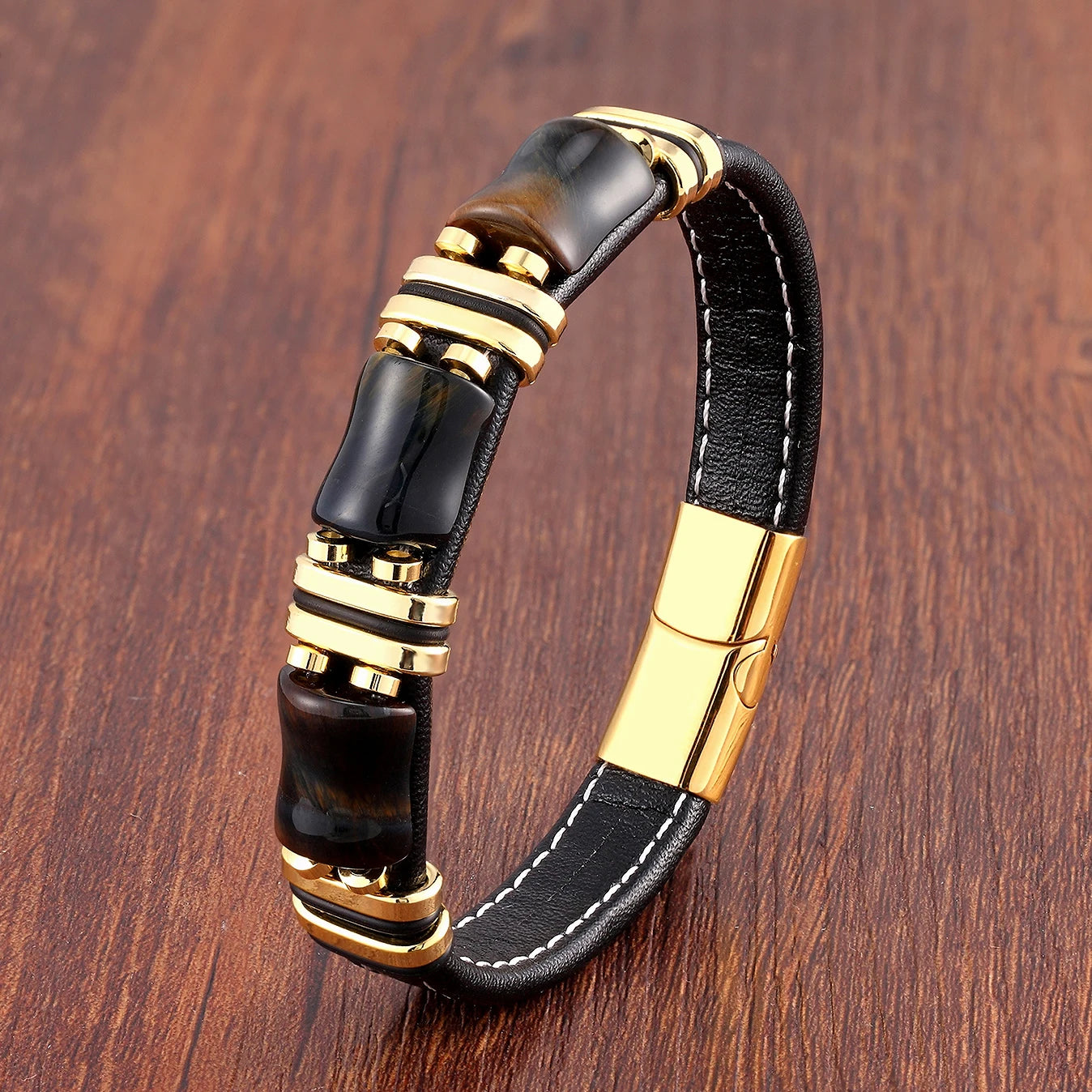 Men's Natural Tiger Eye Stone Bracelet – Leather Rope Chain & Stainless Steel