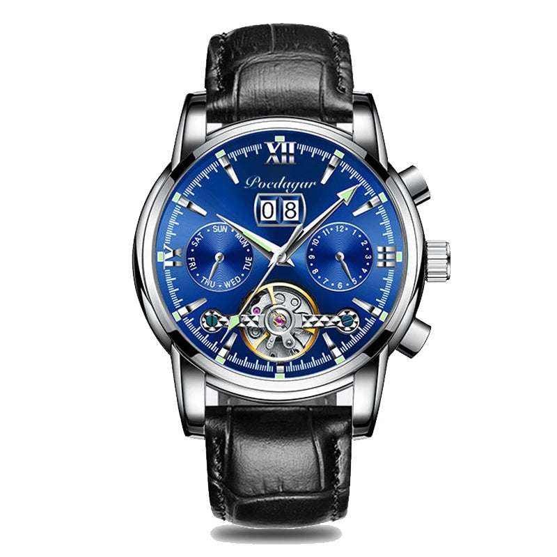 POEDAGAR Business Watch Men Automatic Mechanical Tourbillon Watch Luxury Fashion Stainless Steel Sport Watches Relogio Masculino