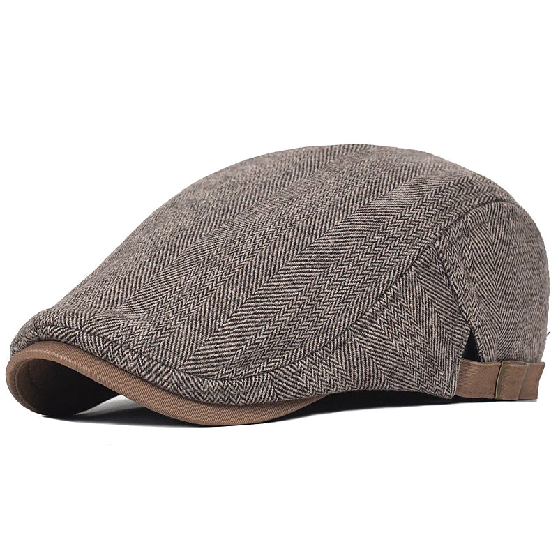 Large Size Herringbone Newsboy Cap – Adjustable Gatsby Flat Hat for Winter
