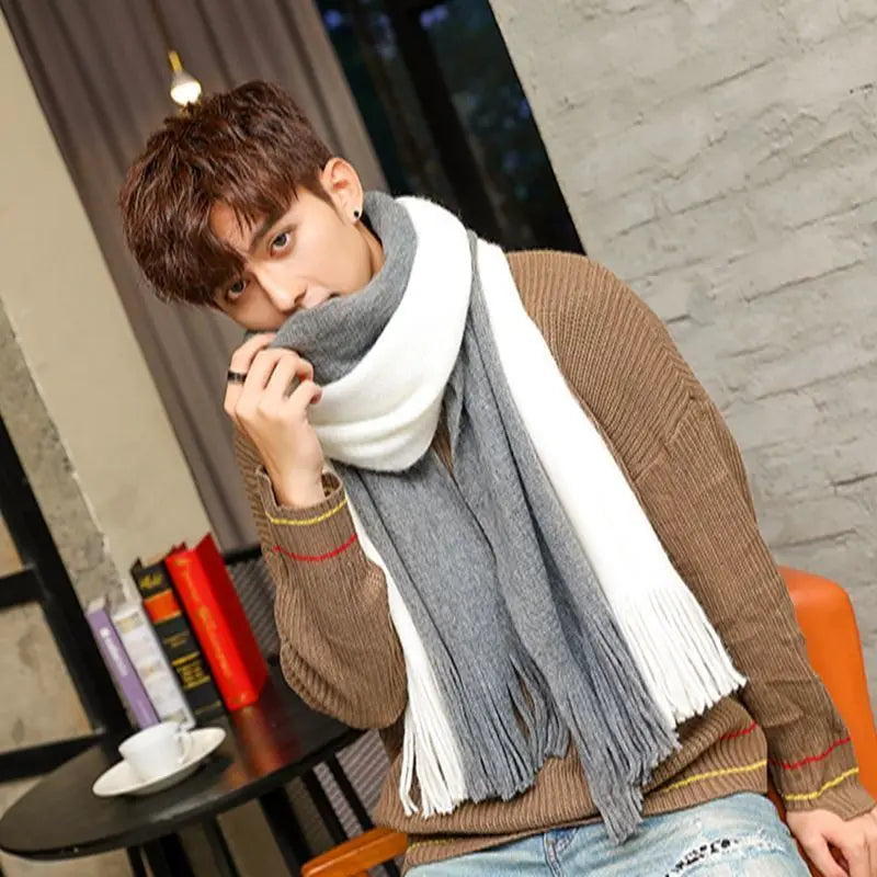 Men's Patchwork Striped Knit Scarf