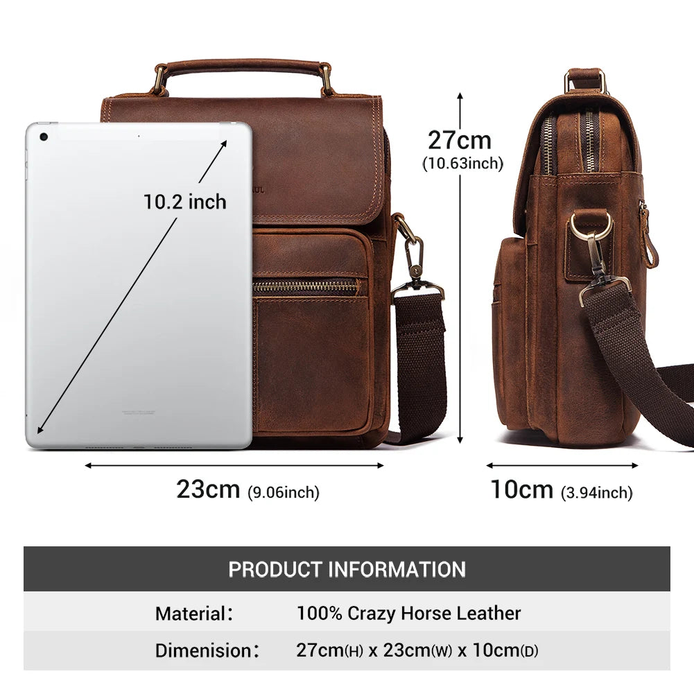 Genuine Leather Business Shoulder Bag for Men — Vintage Crossbody Messenger with Adjustable Strap