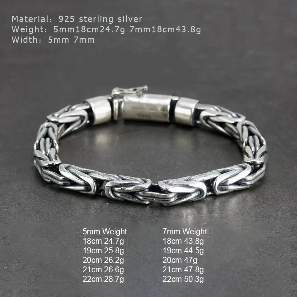 Sterling Silver 925 Viking Bracelet for Men Handmade Peace Pattern Thick Safe Toggle Buckle Hand-woven Chain