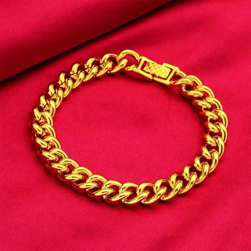 Boss Thickened Gold Bracelet! 24K Gold AU999 Couple Style, Men's Dominant Bamboo + Women's Rose Gold Tone, Thickened Anti-Fade