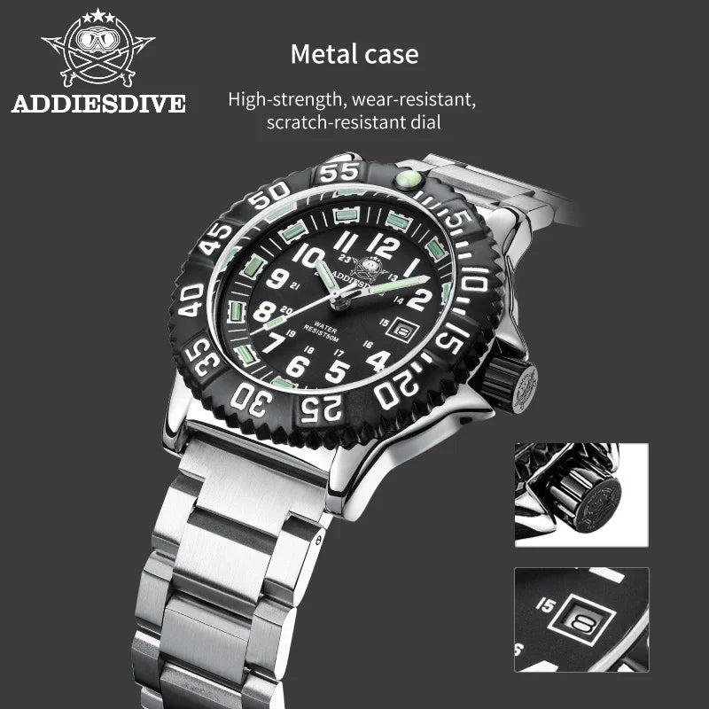 ADDIESDIVE MY-050S Sport Quartz Watch | Luminous | 50M Water Resistant | Nylon & Steel Strap