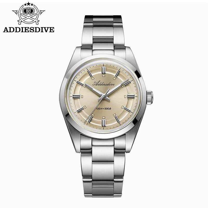 ADDIESDIVE AD2515 Quartz Watch – VH31, Bubble Glass, BGW9 Lume, 36mm, 100m Water Resistant