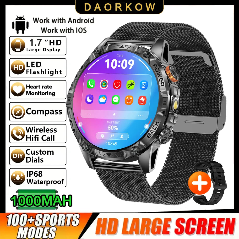 DAORKOW YK16 Smartwatch | 1000mAh, IP68 Swimming, Bluetooth Calling & Alexa