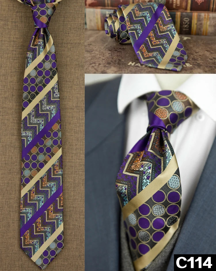 Men's 100% Silk Jacquard Necktie – Paisley, Abstract & Geometric Patterns