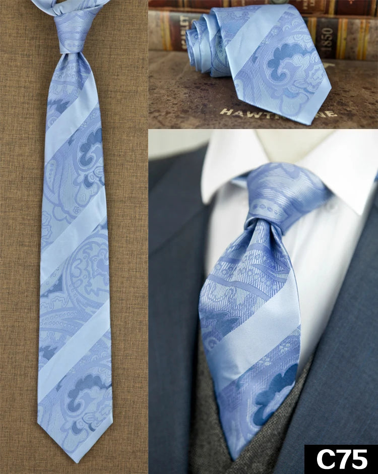 Men's 100% Silk Jacquard Necktie – Geometric, Floral, Checked & Solid
