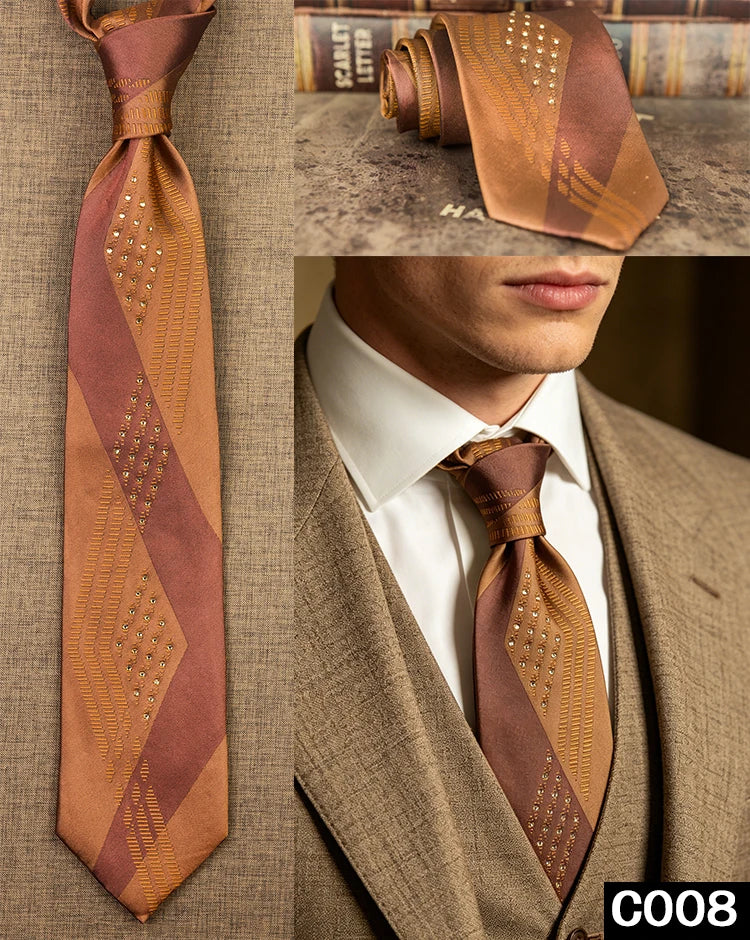 Men's Rhinestone Silk Jacquard Necktie – Paisley & Geometric | High-End