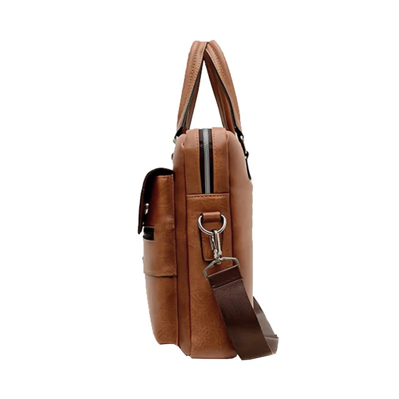The neutral color men's handbag is suitable for business trips and can also be carried on one shoulder.It is made of PU material