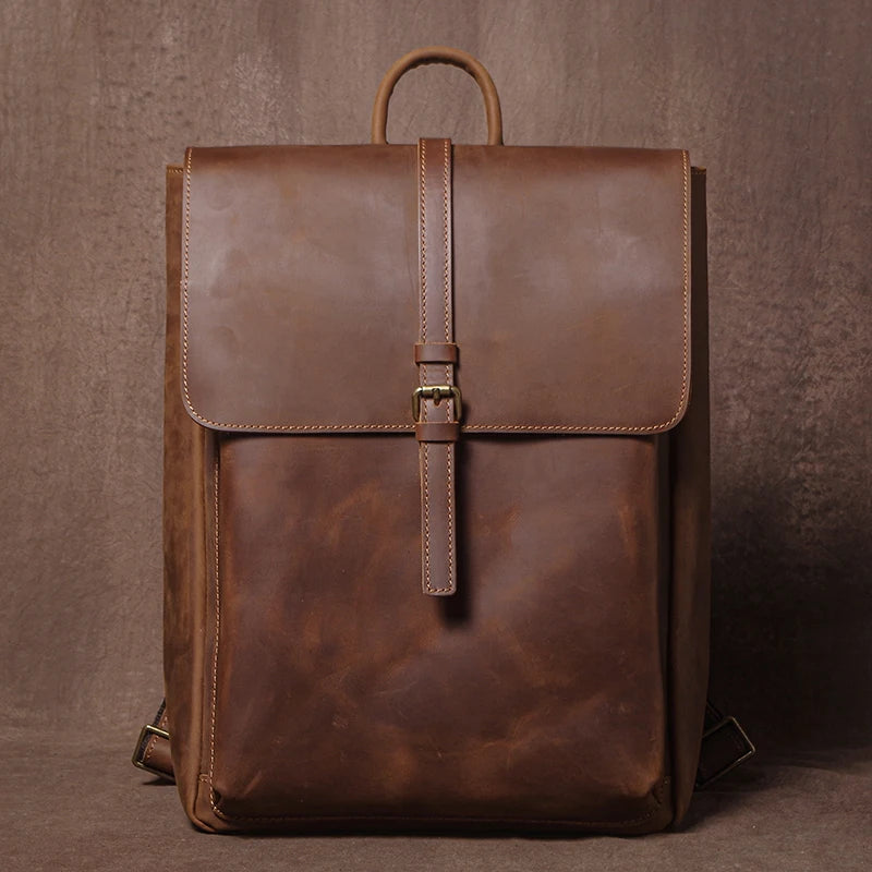 GURO Genuine Cowhide Leather Backpack – Retro Flap Style for Men & Women