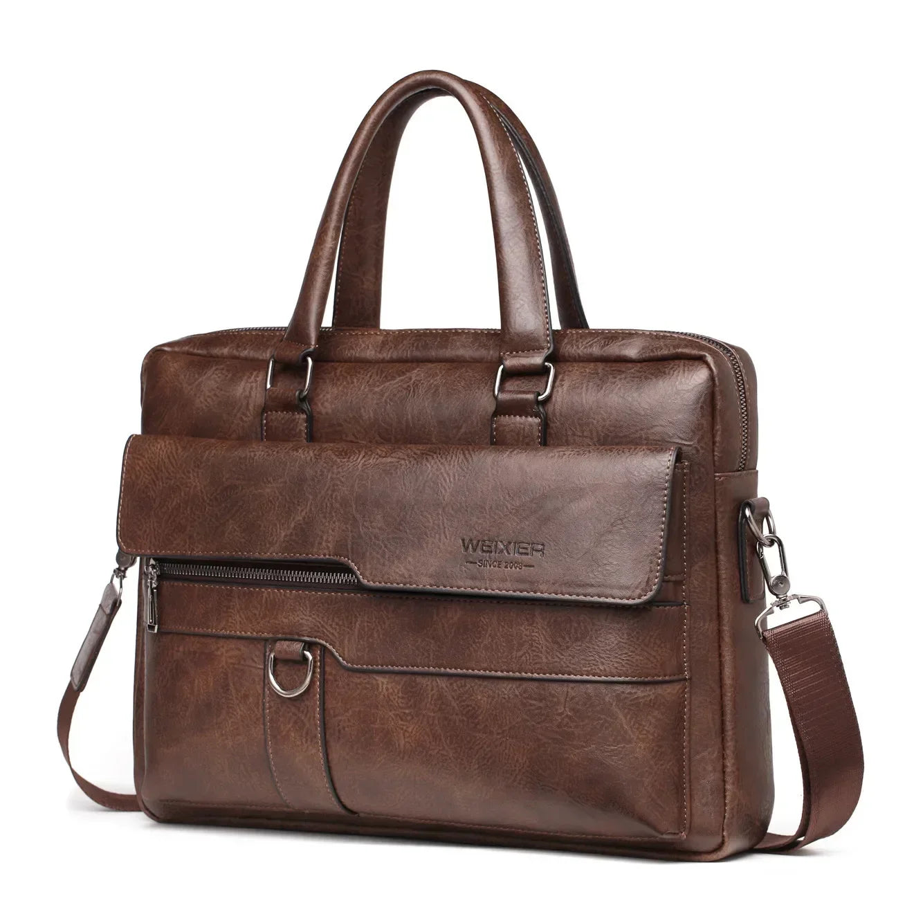 Men's PU Leather Briefcase | 14" Laptop Bag with Exterior Flap Pocket
